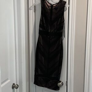 Black Sleeveless Midi Dress with Sheer Mesh Insets